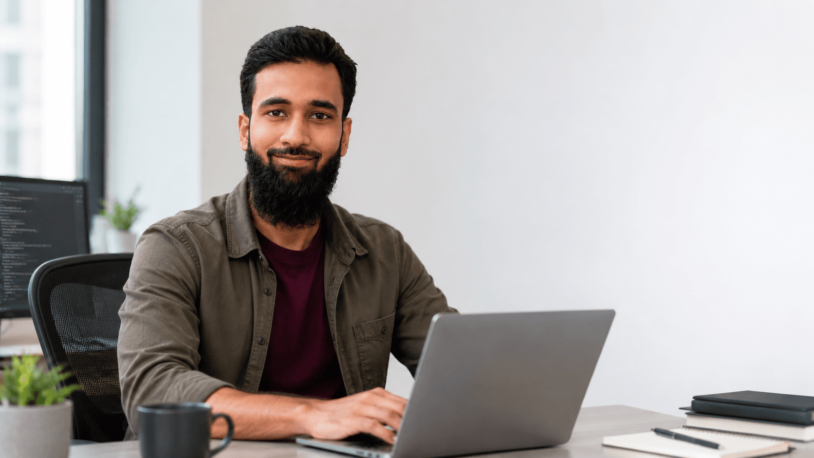 Shaharyar Feroz working at a modern web development desk